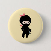 Tiny Ninja Girl op Geel Ronde Button 5,7 Cm (Voorkant)
