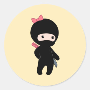 Tiny Ninja Girl op Geel Ronde Sticker