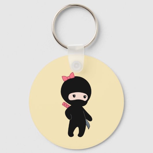 Tiny Ninja Girl op Geel Sleutelhanger (Achterkant)
