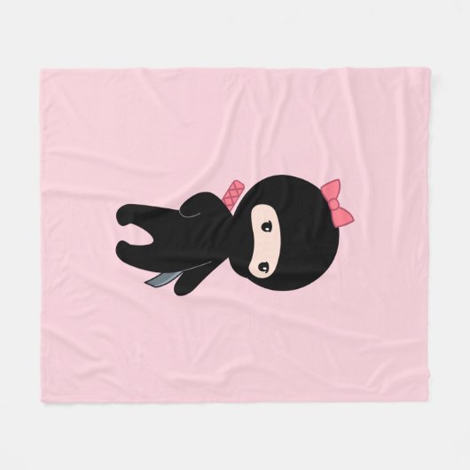 Tiny Ninja Girl op roze Fleece Deken (Voorkant (Horizontaal))