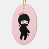 Tiny Ninja Girl op Roze Keramisch Ornament (Links)