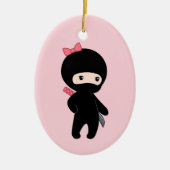 Tiny Ninja Girl op Roze Keramisch Ornament (Voorkant)