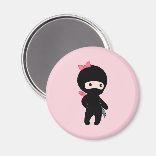 Tiny Ninja Girl op Roze Magneet (Voorkant / Achterkant)