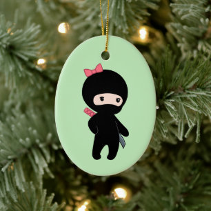 Tiny Ninja Girl over Groen Keramisch Ornament