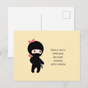Tiny Ninja Girl Quote over Geel Briefkaart