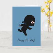 Tiny Ninja Hardlopen op blauwe verjaardag Kaart (Gele Bloem)