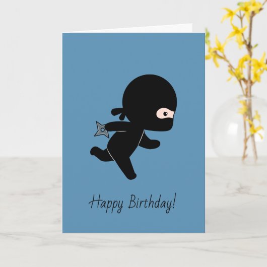 Tiny Ninja Hardlopen op blauwe verjaardag Kaart (Gele Bloem)