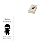 Tiny Ninja Holding Throwing Star Address Rubberstempel (Gestempeld)