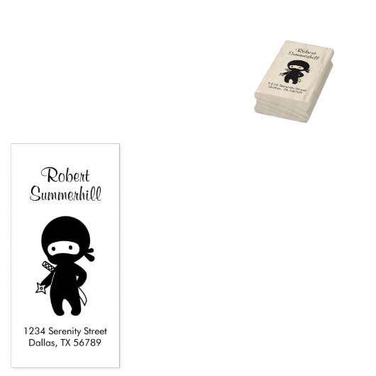 Tiny Ninja Holding Throwing Star Address Rubberstempel (Gestempeld)