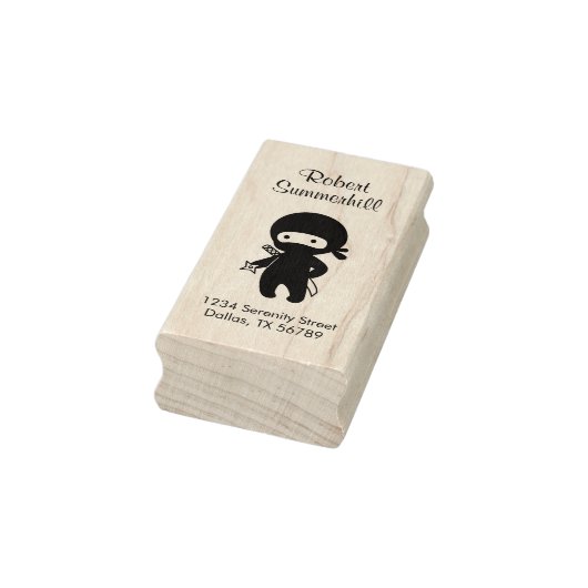 Tiny Ninja Holding Throwing Star Address Rubberstempel (Stempel)