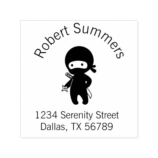Tiny Ninja Holding Throwing Star Arch Adres Zelfinktende Stempel (Design)