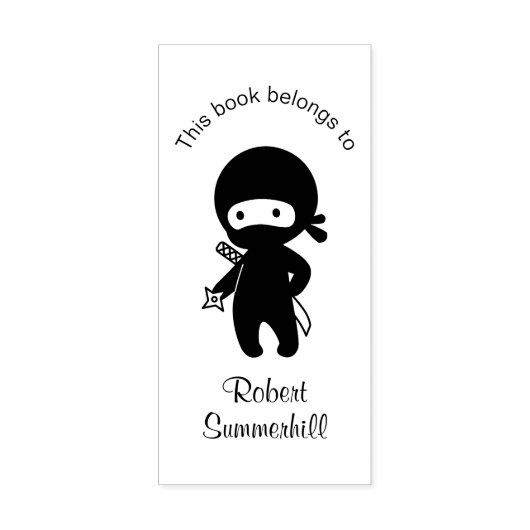 Tiny Ninja Holding Throwing Star Bookplate Rubberstempel (Afrduk)