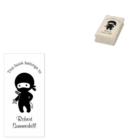 Tiny Ninja Holding Throwing Star Bookplate Rubberstempel (Gestempeld)