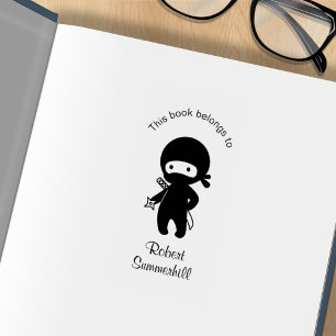 Tiny Ninja Holding Throwing Star Bookplate Rubberstempel