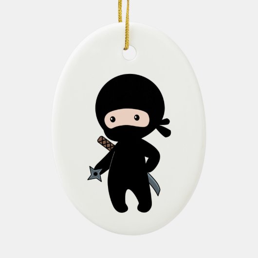 Tiny Ninja Holding Throwing Star Keramisch Ornament (Achterkant)