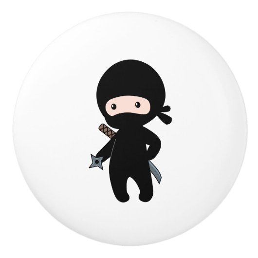 Tiny Ninja Holding Throwing Star Keramische Knop (Voorkant)