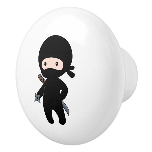 Tiny Ninja Holding Throwing Star Keramische Knop (Rechts)