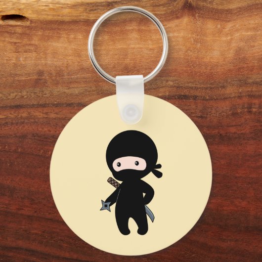 Tiny Ninja Holding Throwing Star op geel Sleutelhanger (Achterkant)