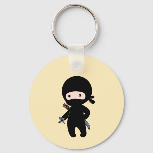 Tiny Ninja Holding Throwing Star op geel Sleutelhanger (Achterkant)