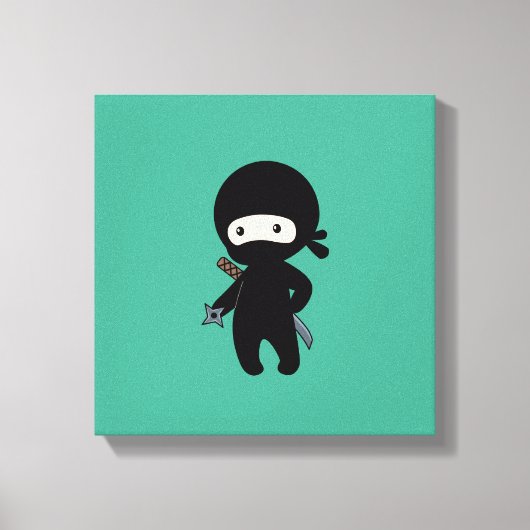 Tiny Ninja Holding Throwing Star op Green Canvas Afdruk (Voorkant)
