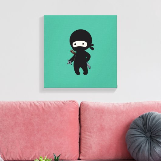Tiny Ninja Holding Throwing Star op Green Canvas Afdruk (Insitu (Woonkamer))
