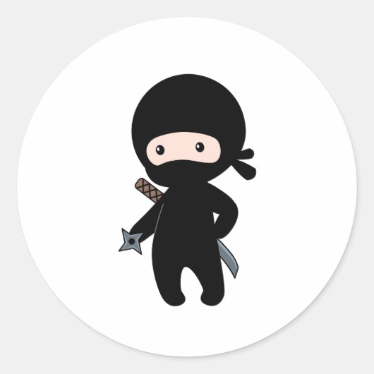 Tiny Ninja Holding Throwing Star Ronde Sticker (Voorkant)