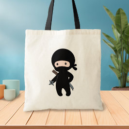 Tiny Ninja Holding Throwing Star Tote Bag