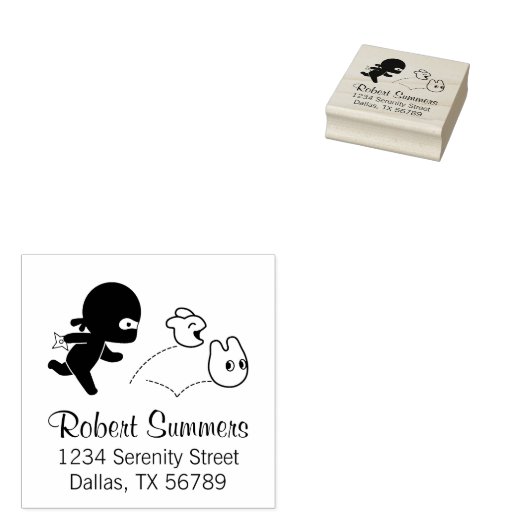 Tiny Ninja Hunting Dustbunnies Adres Rubberstempel (Gestempeld)
