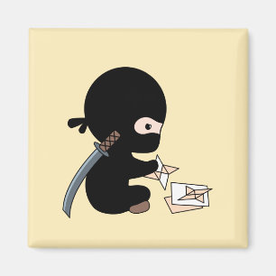 Tiny Ninja Making Origami Paper Throwing Star Magneet