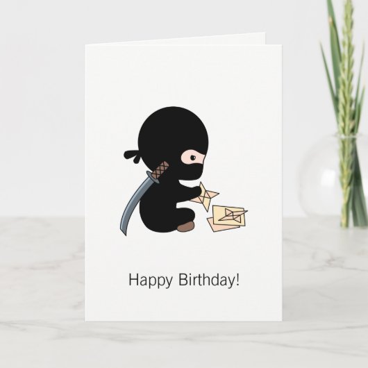 Tiny Ninja Making Origami Papier Star Verjaardag Kaart (Voorkant)