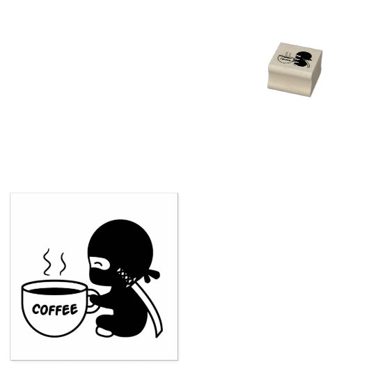 Tiny Ninja met grote koffie Mok 1x1 Rubberstempel (Gestempeld)