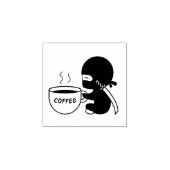 Tiny Ninja met grote koffie Mok 1x1 Rubberstempel (Afrduk)