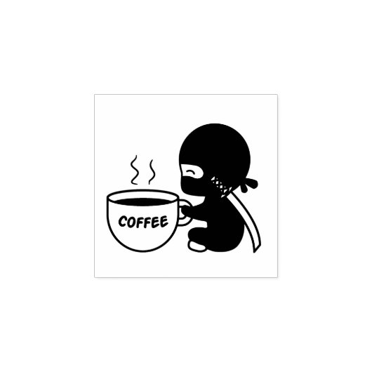 Tiny Ninja met grote koffie Mok 1x1 Rubberstempel (Afrduk)