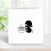 Tiny Ninja met grote koffie Mok 1x1 Rubberstempel