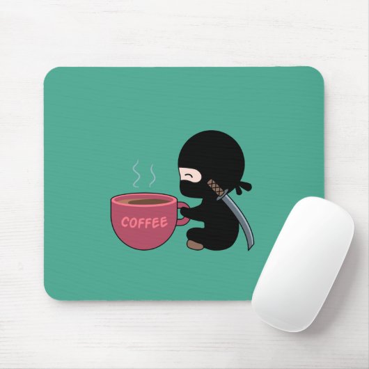 Tiny Ninja met grote koffie Mok donkergroen Muismat (Met muis)