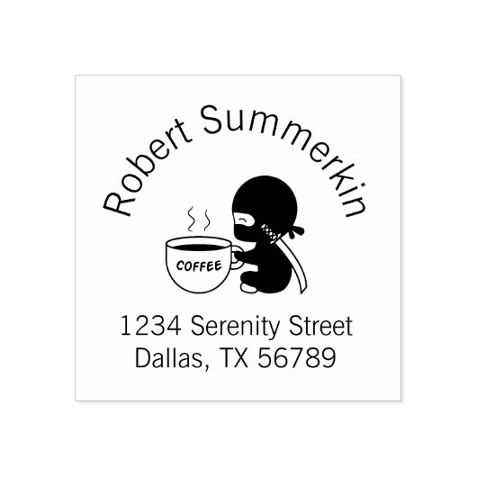 Tiny Ninja met Large Coffee Mok Address Rubberstempel (Afrduk)