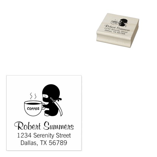 Tiny Ninja met Large Coffee Mok Address Rubberstempel (Gestempeld)