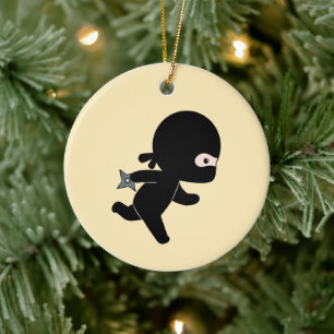 Tiny Ninja onderweg op Geel Keramisch Ornament