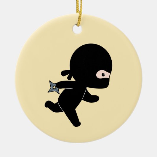 Tiny Ninja onderweg op Geel Keramisch Ornament (Voorkant)