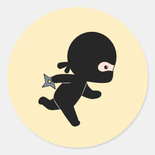 Tiny Ninja onderweg op Geel Ronde Sticker (Voorkant)