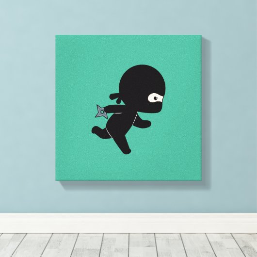 Tiny Ninja Op groen Canvas Afdruk (Insitu (Houten vloer))