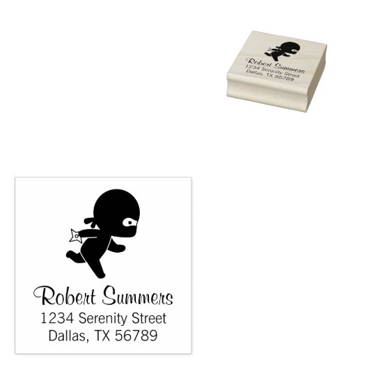 Tiny Ninja Running Address Rubberstempel (Gestempeld)