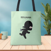 Tiny Ninja Running Custom Name on Green Tote Bag