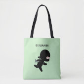 Tiny Ninja Running Custom Name on Green Tote Bag (Voorkant)