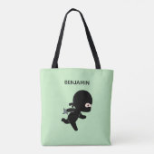 Tiny Ninja Running Custom Name on Green Tote Bag (Achterkant)