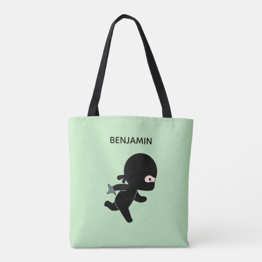 Tiny Ninja Running Custom Name on Green Tote Bag (Achterkant)