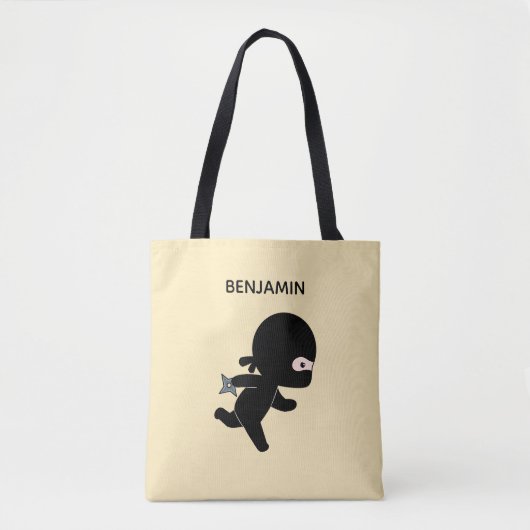 Tiny Ninja Running Custom Name on Yellow Tote Bag (Voorkant)