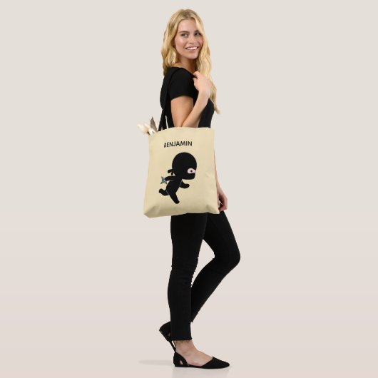 Tiny Ninja Running Custom Name on Yellow Tote Bag (Op model)