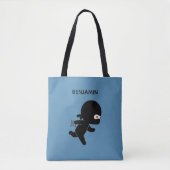 Tiny Ninja Running Custom Name op blauw Tote Bag (Voorkant)
