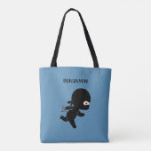 Tiny Ninja Running Custom Name op blauw Tote Bag (Achterkant)
